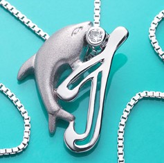 Gold Diamond Initial Pendants Necklaces With Dolphins