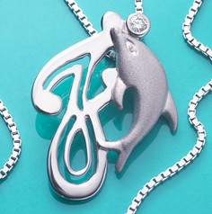 Gold Diamond Initial Pendants Necklaces With Dolphins