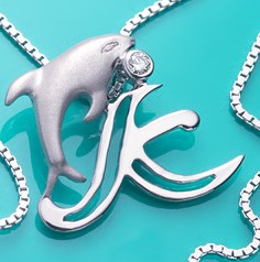 Gold Diamond Initial Pendants Necklaces With Dolphins