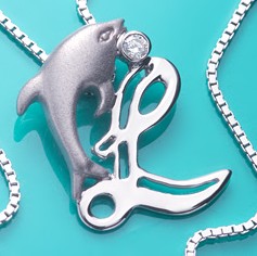 Gold Diamond Initial Pendants Necklaces With Dolphins