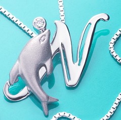 Gold Diamond Initial Pendants Necklaces With Dolphins