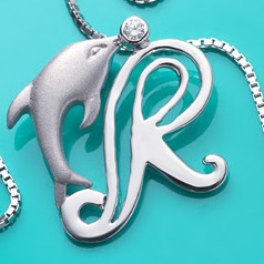 Gold Diamond Initial Pendants Necklaces With Dolphins