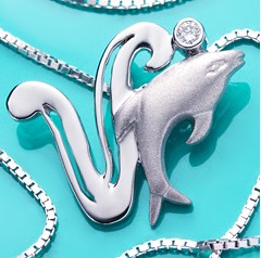 Gold Diamond Initial Pendants Necklaces With Dolphins