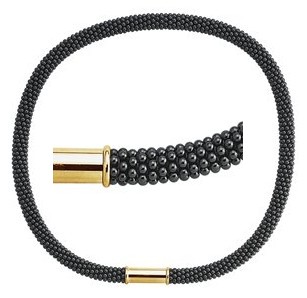Black Onyx Woven Gemstone Bead Collar with 14K Yellow Clasp