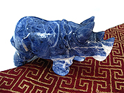 Double Horn Water Element Rhinoceros Carved from Blue Aventurine