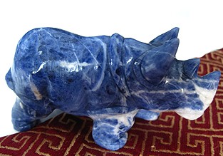 Double Horn Water Element Rhinoceros Carved from Blue Aventurine/Sodalite