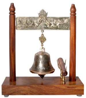 Brass Altar Bell with Mallet Wood Framed 