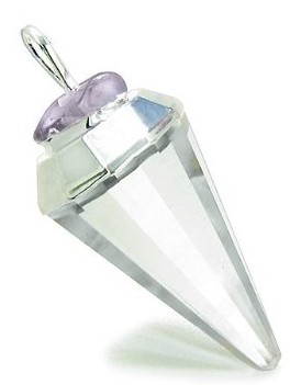 Brazilian Lucky Rock Quartz Crystal Point Pendulum Amulet with Tumbled Amethyst 