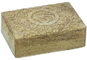 Carved Wood Box Velvet Lined Om 