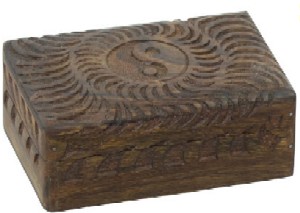 Carved Wood Box Lined Yin-Yang 