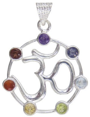 White Brass Chakras Pendant Silver Plated Om 