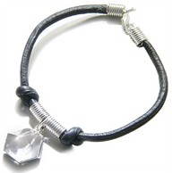 Clear Quartz Drop Genuine Leather Bracelet