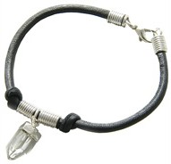 Clear Quartz Drop Genuine Leather Bracelet
