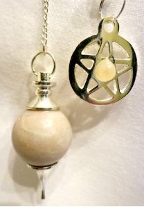 Cream Moonstone Ball Pendulum with Pentagram End 
