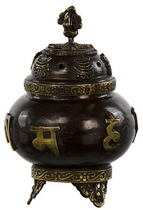 Brass Incense Burner Tibetan with Dorje Black