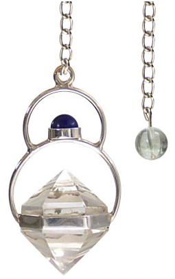 Clear Quartz and Lapis Double Point Pendulum 