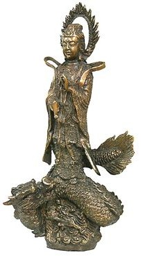 Kuan-Yin Standing on a Dragon Bronze Statue 