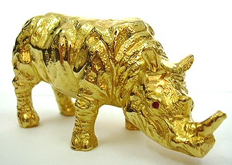 Large Gold Plated Brass Protective Rhinoceros