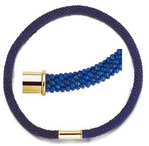 Lapis Lazuli Woven Gemstone Bead Collar with 14K Yellow Clasp