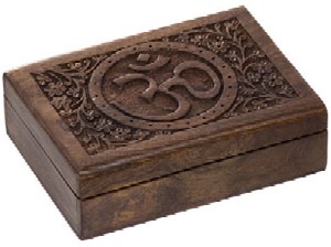 Carved Wood Box Velvet Lined Filigree Om 
