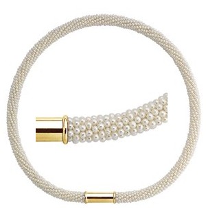 Pearl Woven Gemstone Bead Collar with 14K Yellow Clasp