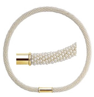 Pearl Woven Gemstone Bead Collar with 14K Yellow Clasp