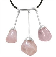 Rose Quartz Dipped in Silver Electroplated Three Swinging Crystals Necklace