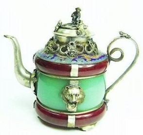 Tibet Silver Dragon Jade Teapot Monkey