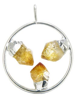Triple citrine point circle pendants