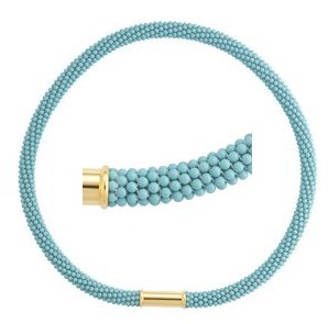 Turquoise Woven Gemstone Bead Collar with 14K Yellow Clasp
