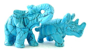 Blue Turquoise Double Horn Rhinoceros and Double Tusk Elephant 