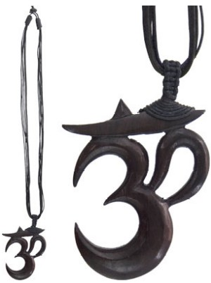 Unisex Wood Pendant with Black Cord Om