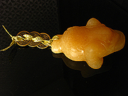 Yellow Jasper Money Frog with a String of 3 Emperor Coins 