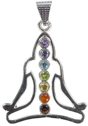 White Brass Chakras Pendant Silver Plated Meditating Buddha 